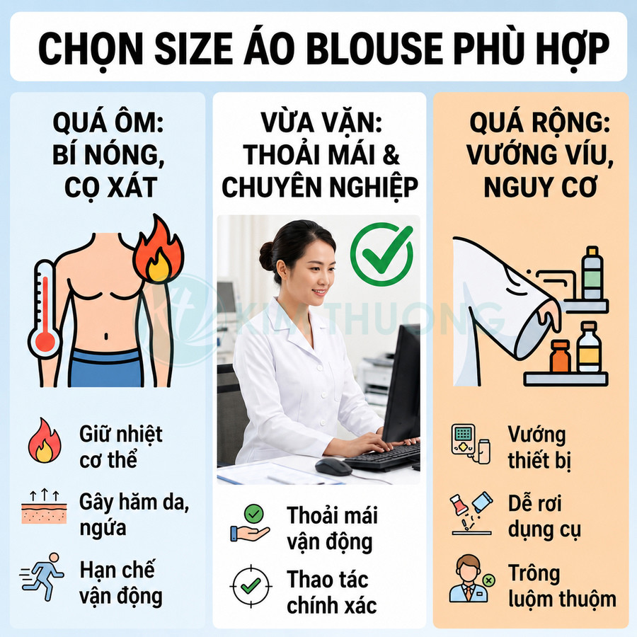 Hướng dẫn chọn size áo blouse y tế vừa vặn giúp thoải mái vận động và làm việc chuyên nghiệp
