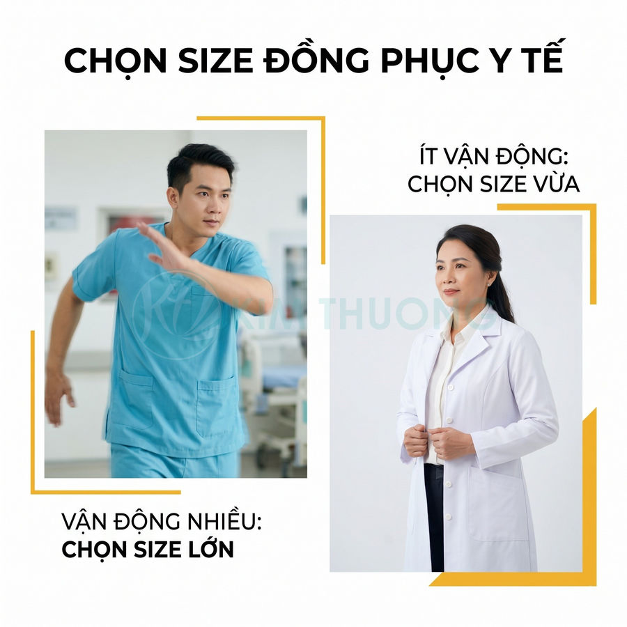 Hướng dẫn chọn size đồng phục y tế cho nhân viên y khoa vận động nhiều và ít vận động