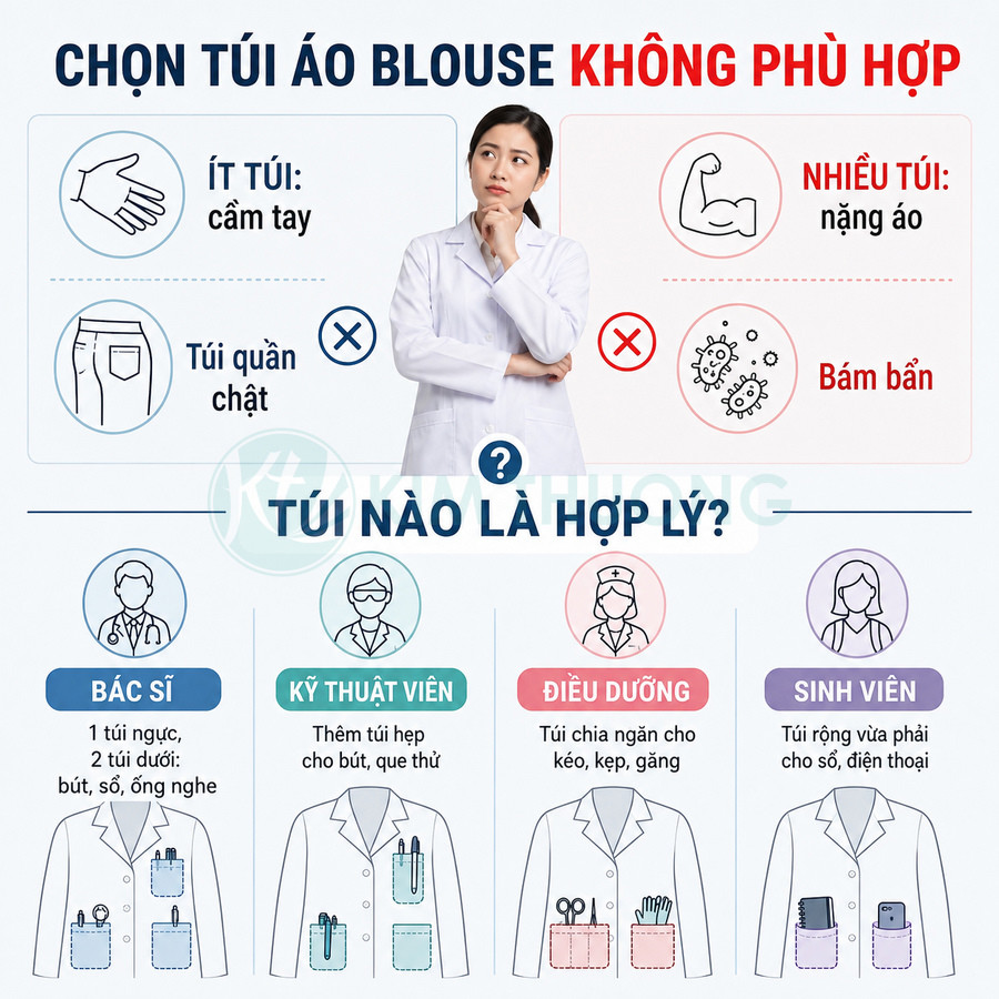 Hướng dẫn chọn túi áo blouse phù hợp cho bác sĩ, kỹ thuật viên, điều dưỡng và sinh viên y khoa
