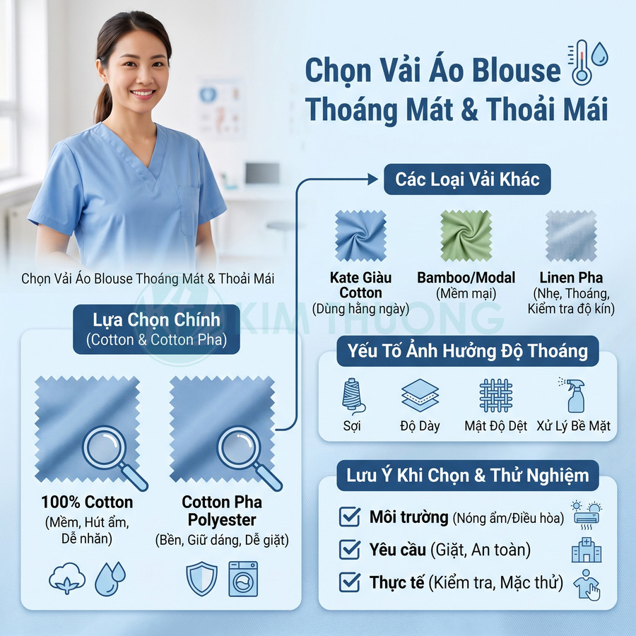 Áo blouse nên may bằng vải gì để thoáng mát?