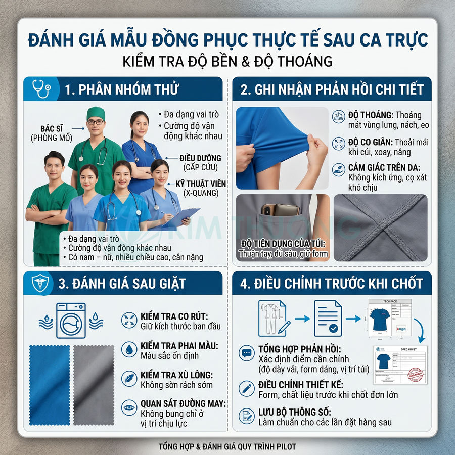 Quy trình đánh giá độ bền và độ thoáng của đồng phục y tế cho bác sĩ điều dưỡng kỹ thuật viên