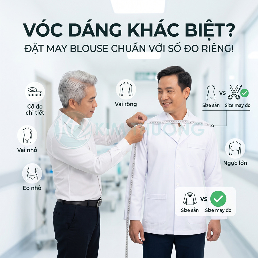 Đo số đo may áo blouse bác sĩ trắng chuẩn form theo vóc dáng riêng trong bệnh viện