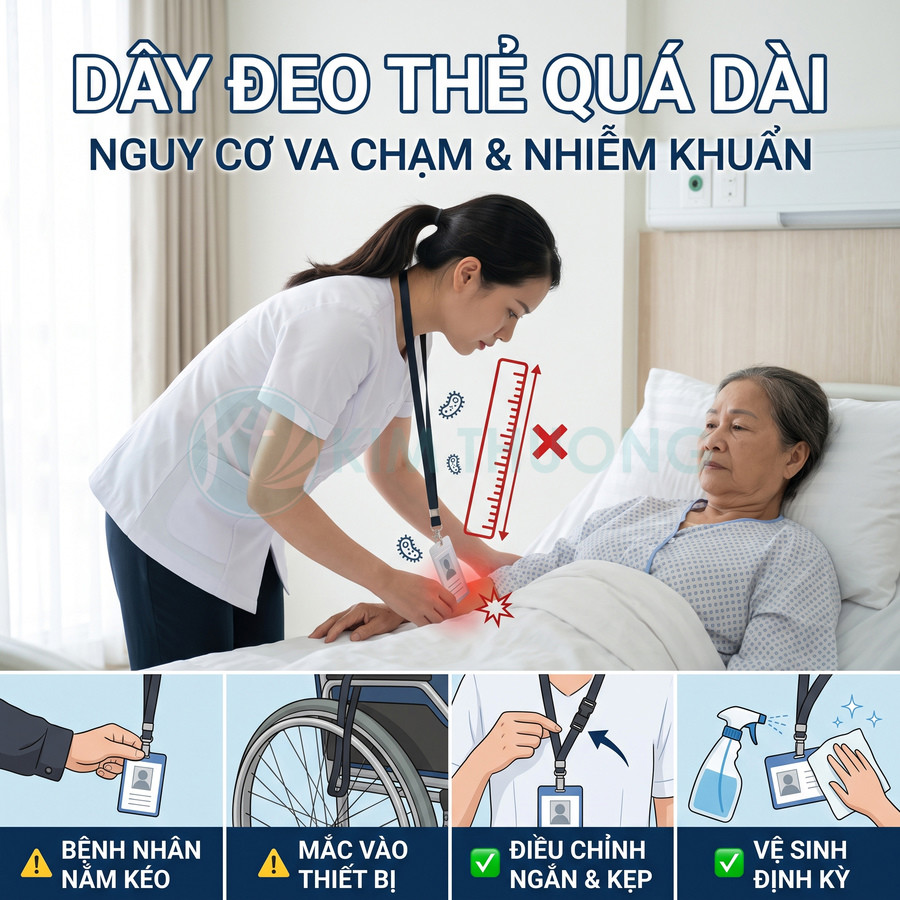 Dây đeo thẻ nhân viên y tế điều chỉnh ngắn để tránh va chạm và nhiễm khuẩn cho bệnh nhân trên giường bệnh