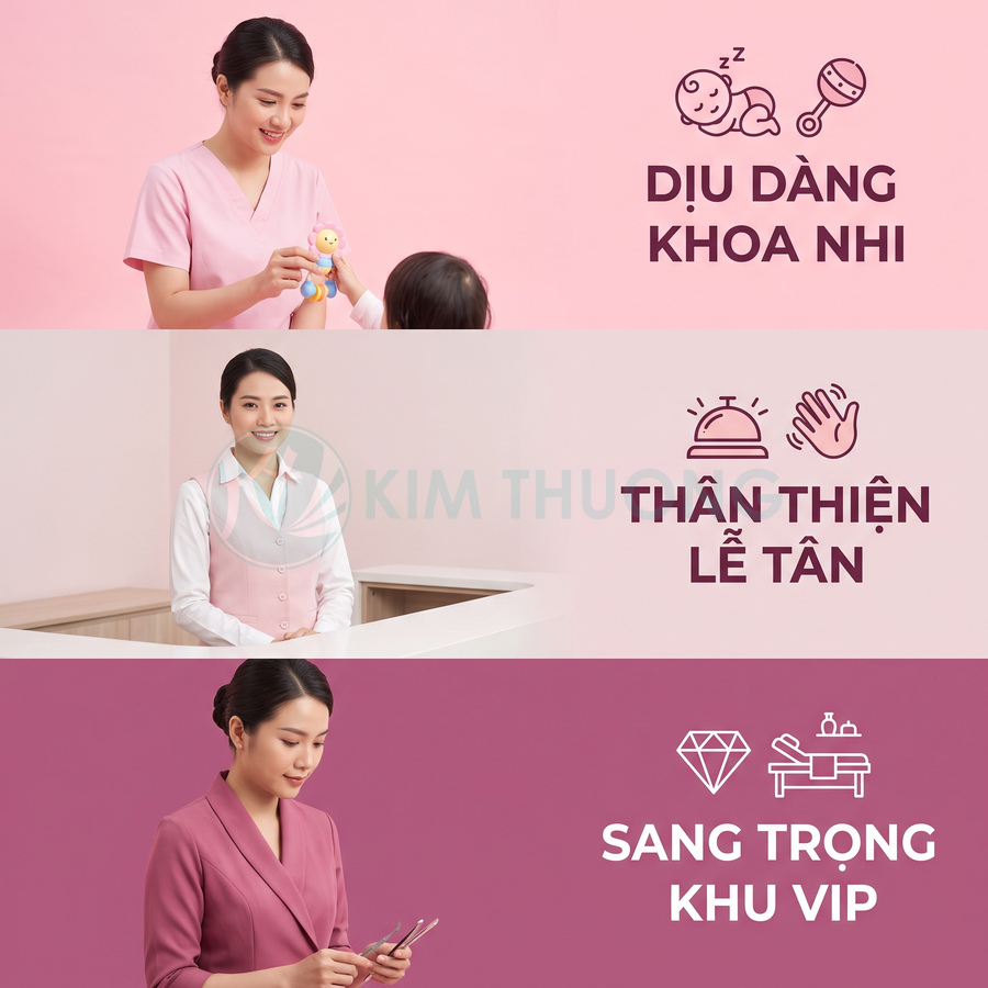 Nhân viên y tế nữ mặc đồng phục hồng tư vấn và chăm sóc khách hàng tại phòng khám cao cấp