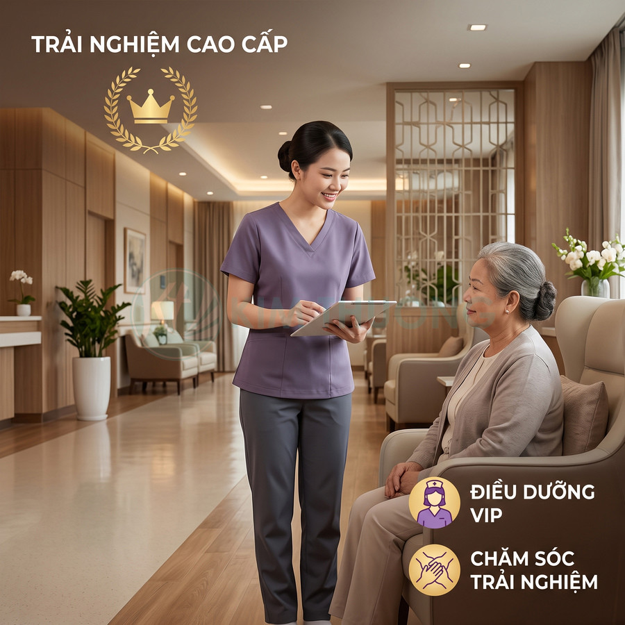 Điều dưỡng viên tư vấn cho người cao tuổi trong phòng chăm sóc sức khỏe cao cấp