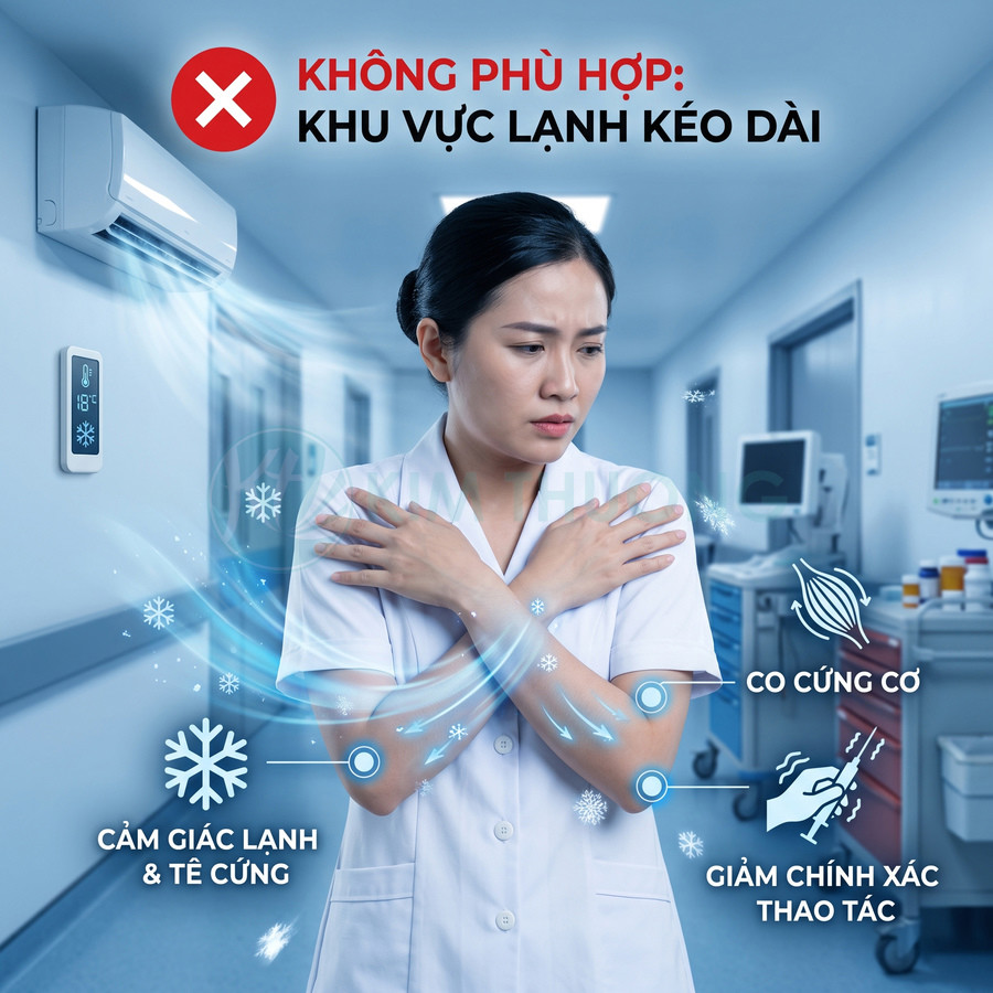 Nhân viên y tế rùng mình vì điều hòa thổi gió lạnh trực tiếp trong phòng khám