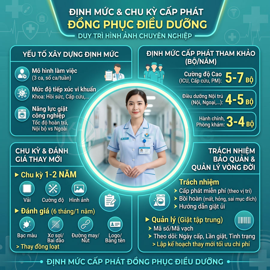Đồng phục điều dưỡng nữ màu xanh nhạt chuyên nghiệp trong bệnh viện, áo cổ ve và bảng tên trên ngực