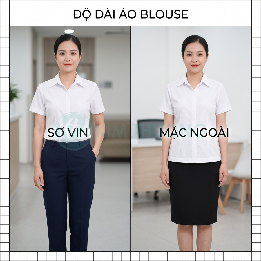 Áo blouse nữ trắng tay ngắn mặc sơ vin với quần tây và mặc ngoài với chân váy công sở