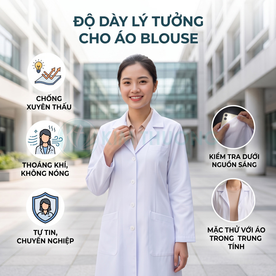 Áo blouse trắng nữ y khoa dày dặn, chống xuyên thấu, thoáng khí, tạo vẻ tự tin và chuyên nghiệp