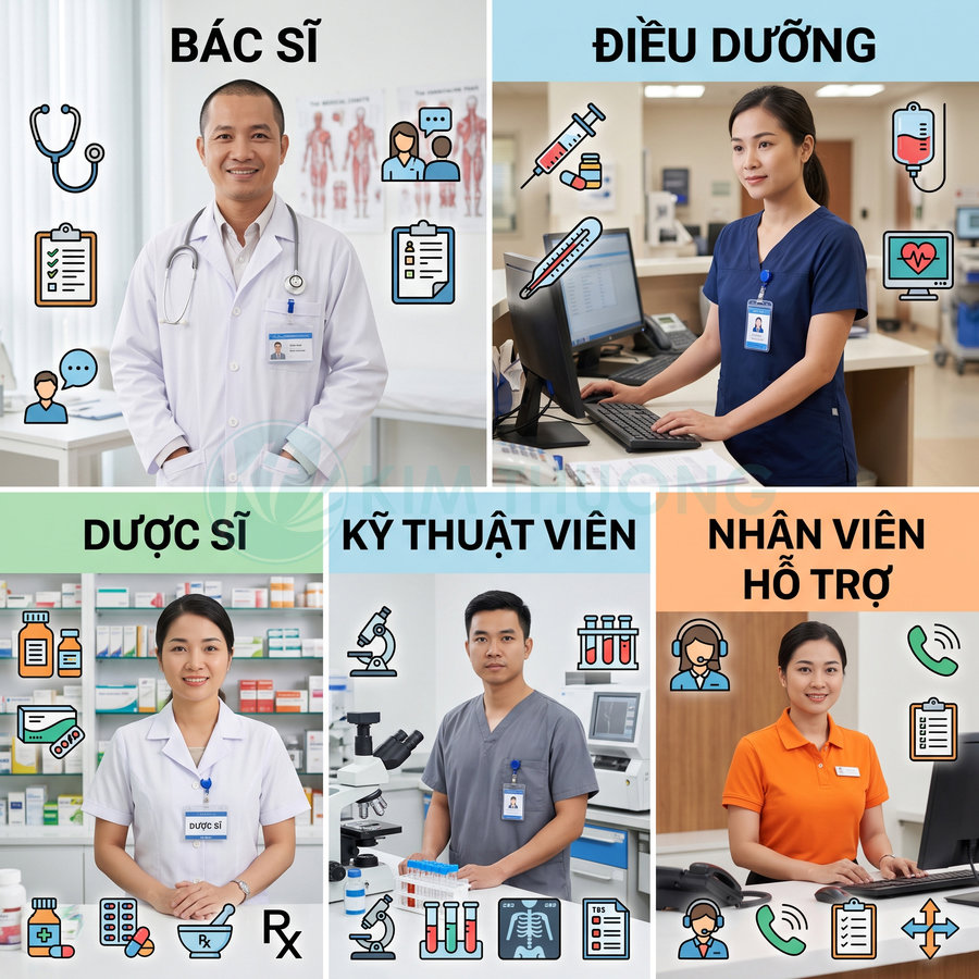 Các vị trí bác sĩ, điều dưỡng, dược sĩ, kỹ thuật viên và nhân viên hỗ trợ trong bệnh viện