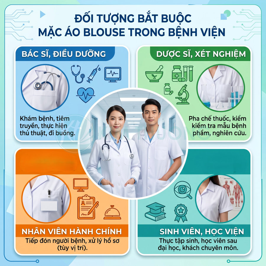 Các đối tượng nhân viên y tế bắt buộc mặc áo blouse trắng trong bệnh viện