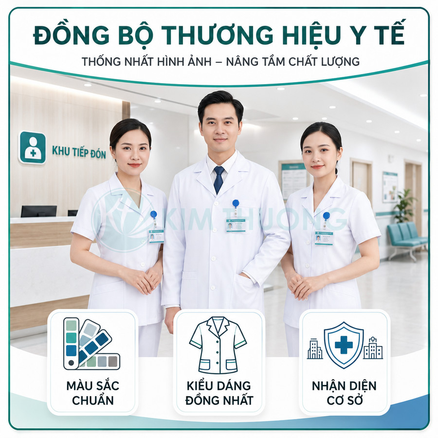 Bộ đồng phục y tế màu trắng cho bác sĩ và y tá tại khu tiếp đón bệnh viện hiện đại