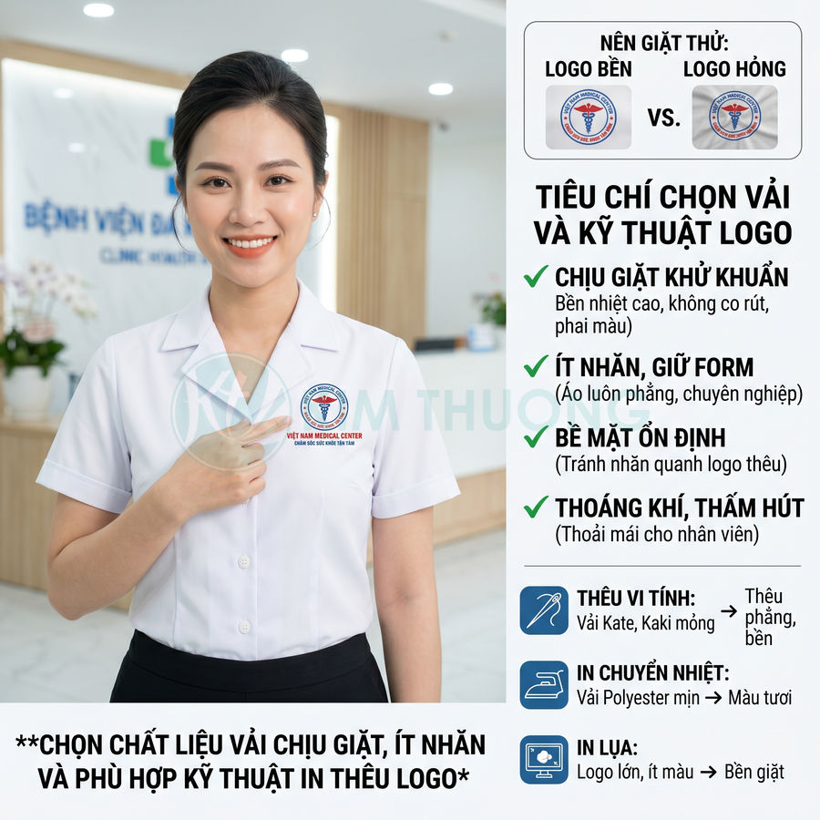 Đồng phục y tá nữ màu trắng logo Việt Nam Medical Center tại bệnh viện đa khoa