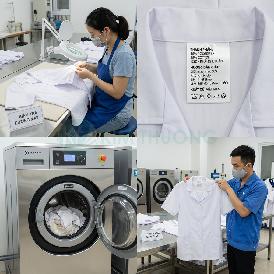Quy trình kiểm tra và giặt thử áo blouse trắng kháng khuẩn trong phòng thí nghiệm dệt may