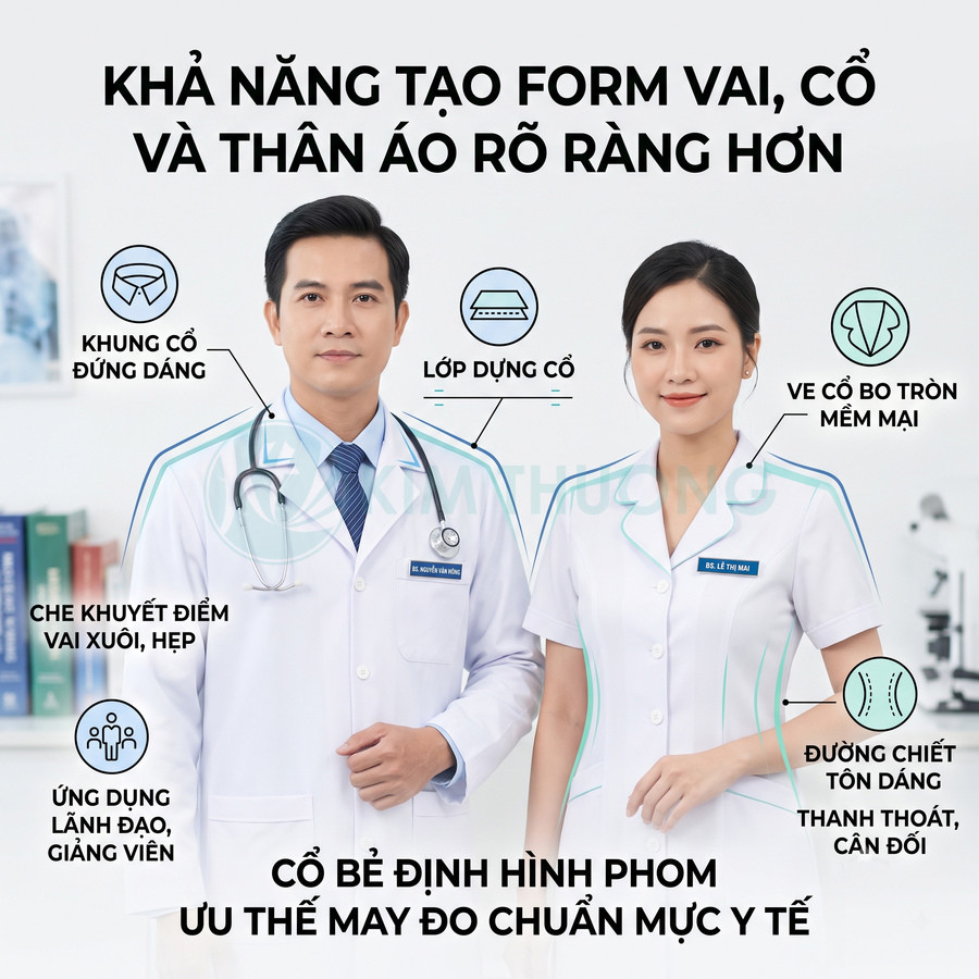 Đồng phục bác sĩ và y tá cổ bẻ định hình, tôn dáng vai cổ thân áo chuẩn mực y tế