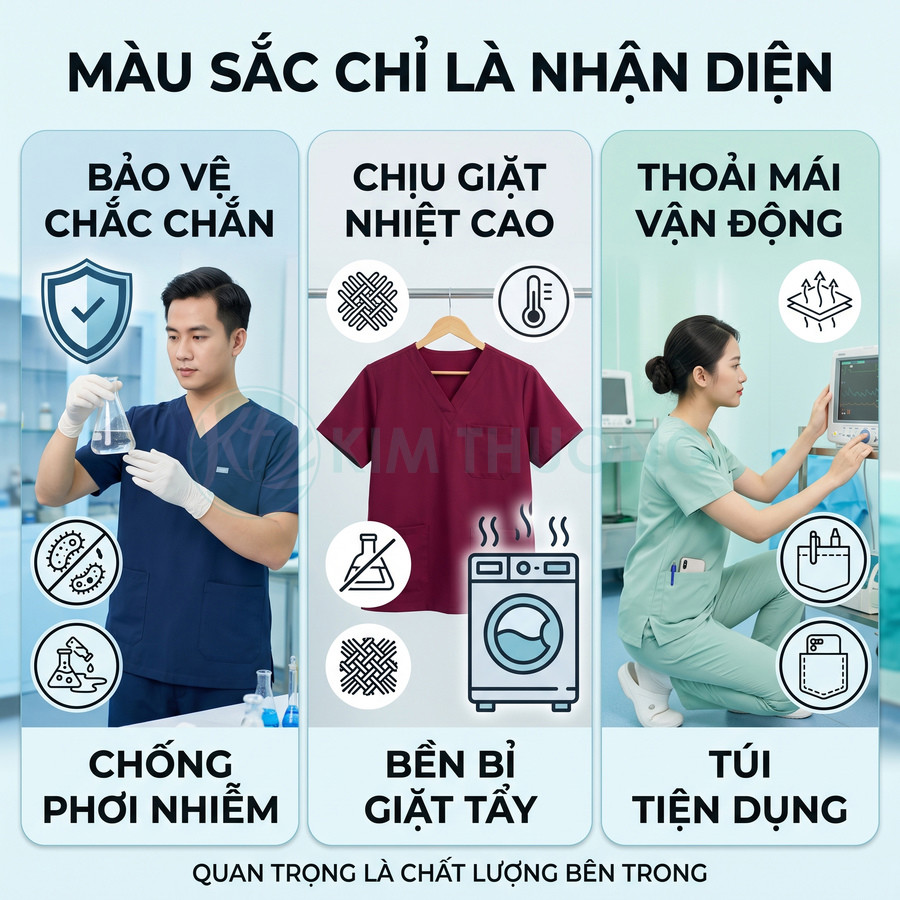 Đồng phục y tế cao cấp chống phơi nhiễm, chịu giặt nhiệt cao, thoải mái vận động và có nhiều túi tiện dụng