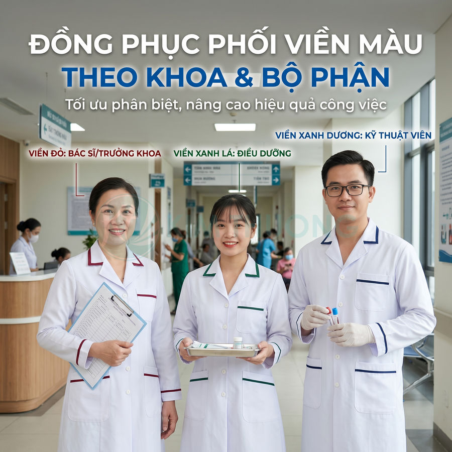 Đồng phục bác sĩ điều dưỡng kỹ thuật viên viền màu phân biệt theo khoa trong bệnh viện
