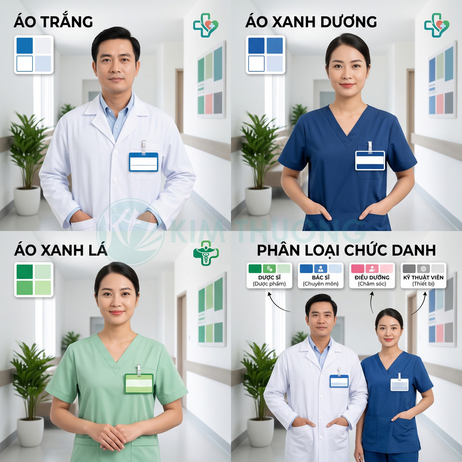 Bảng phân loại màu áo và bảng tên cho bác sĩ, điều dưỡng, dược sĩ, kỹ thuật viên trong bệnh viện
