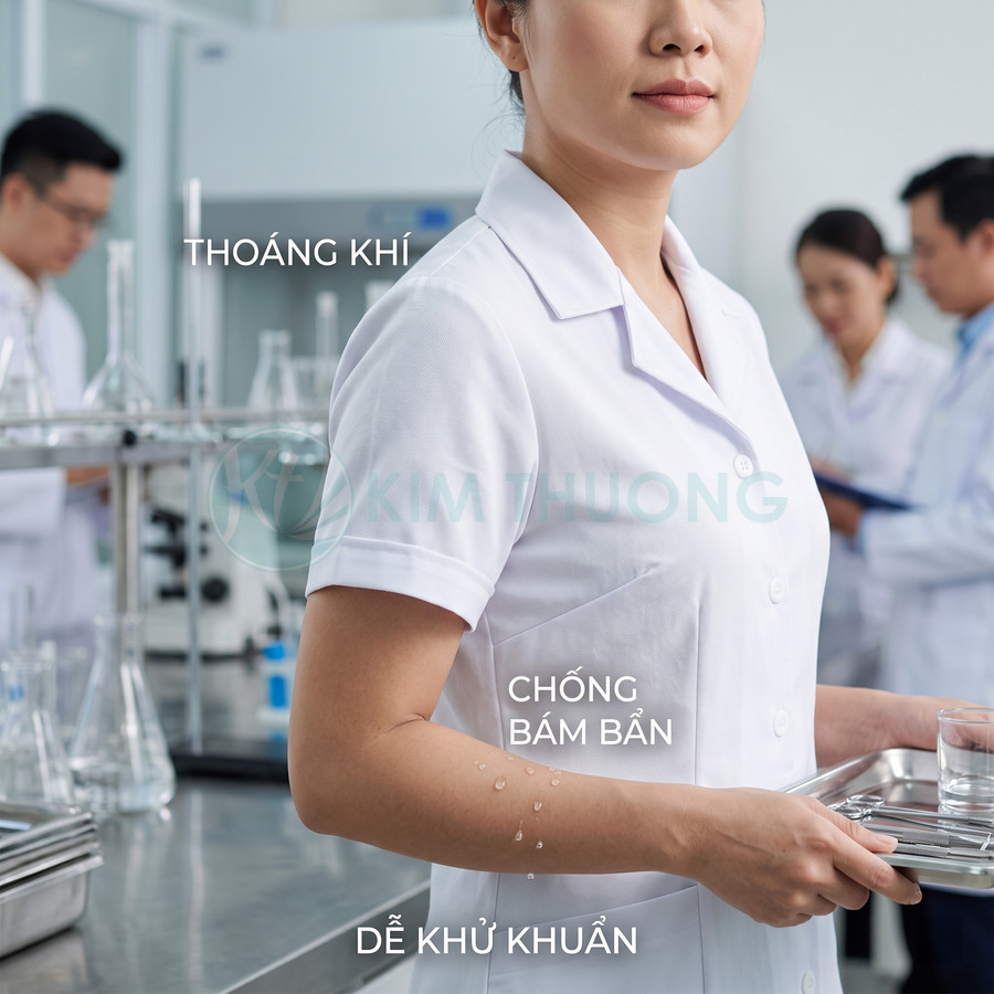 Đồng phục blouse trắng phòng thí nghiệm thoáng khí chống bám bẩn dễ khử khuẩn cho nhân viên y tế