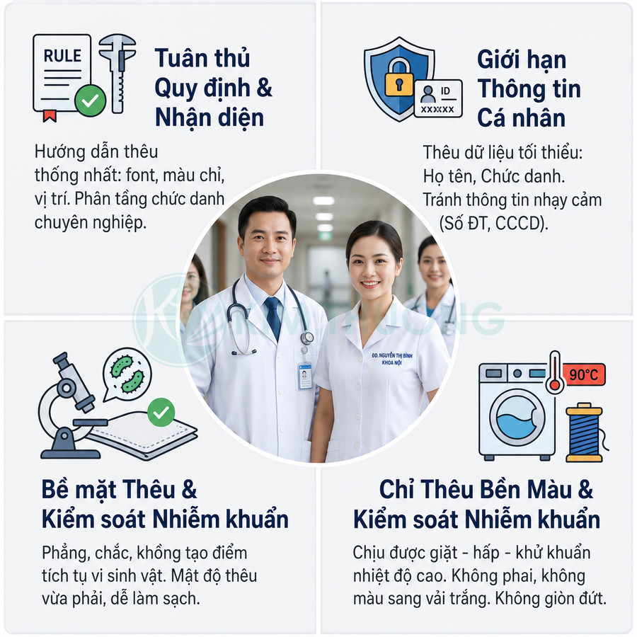 Quy định thêu tên trên áo blouse bác sĩ, giới hạn thông tin cá nhân và kiểm soát nhiễm khuẩn trong bệnh viện