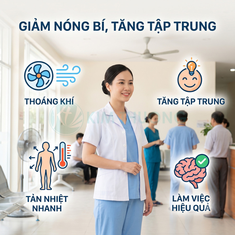 Đồng phục y tá bệnh viện thoáng mát giúp giảm nóng bí tăng tập trung và làm việc hiệu quả