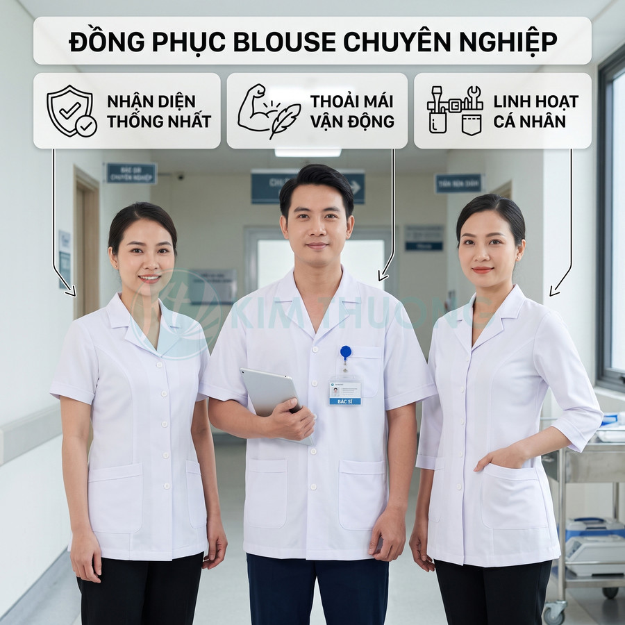 Đồng phục blouse y tế trắng chuyên nghiệp cho bác sĩ và nhân viên bệnh viện