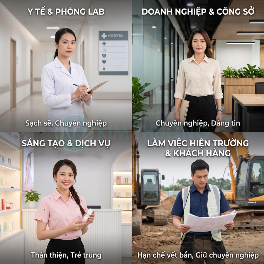 Đồng phục công sở và ngành nghề cho y tế, văn phòng, dịch vụ và kỹ sư công trình, thiết kế chuyên nghiệp