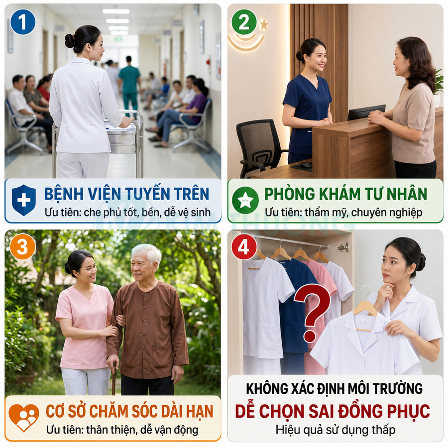 Các loại đồng phục y tá cho bệnh viện, phòng khám, cơ sở chăm sóc dài hạn và lựa chọn sai môi trường