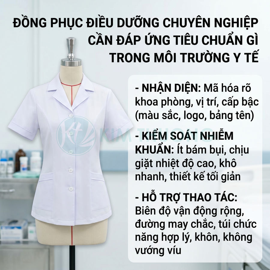 Áo đồng phục điều dưỡng màu trắng tay ngắn trên mannequin trong phòng khám y tế