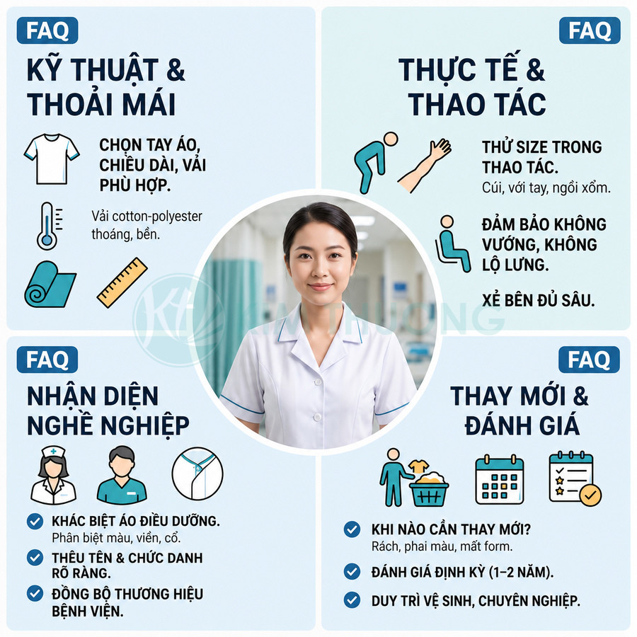 Infographic hướng dẫn chọn và sử dụng đồng phục y tá điều dưỡng nữ màu trắng trong bệnh viện