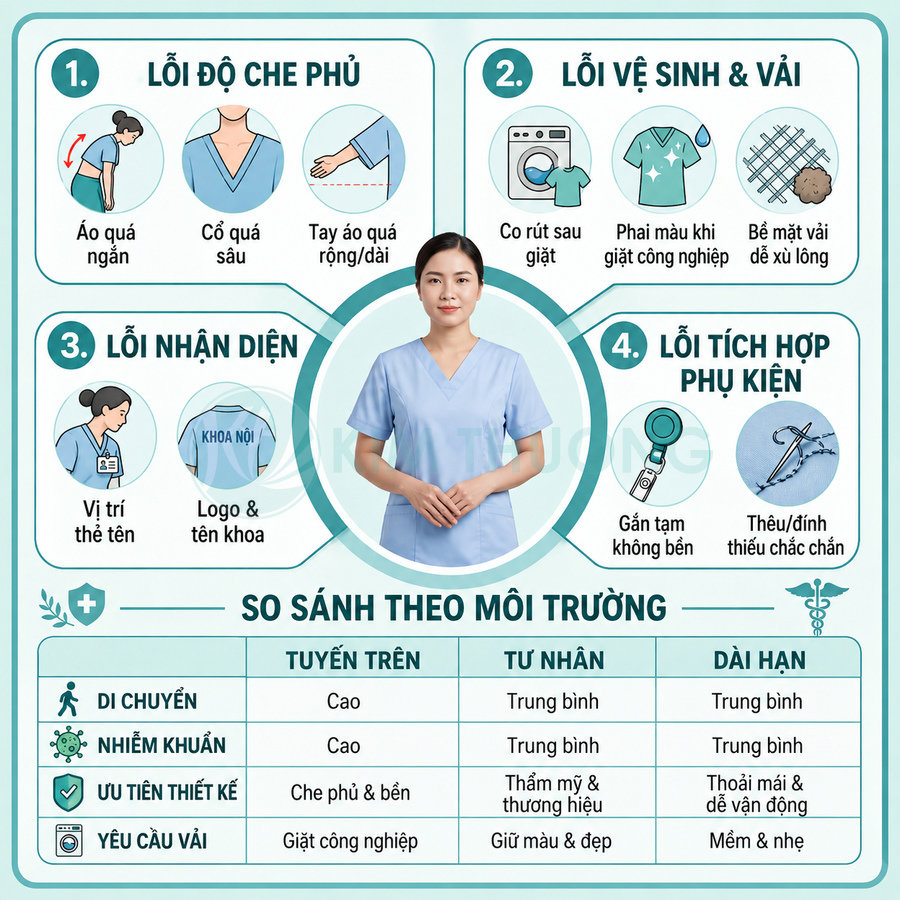 Đồng phục y tá màu xanh nhạt tay ngắn cổ tim, thiết kế kín đáo thoải mái cho nhân viên y tế