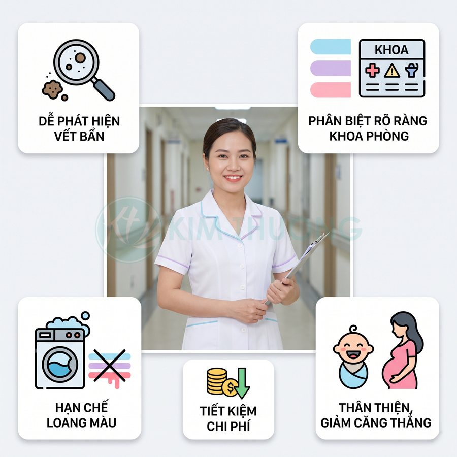 Đồng phục y tá màu trắng tay ngắn đứng trong hành lang bệnh viện cùng các lợi ích sử dụng vải trắng