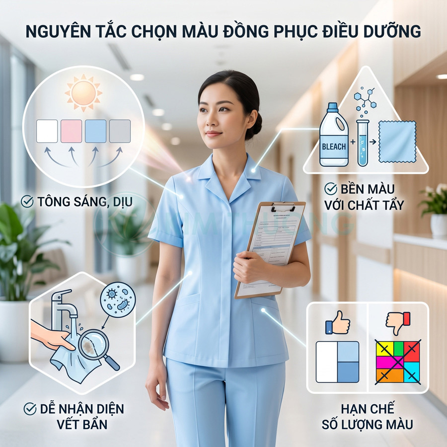 Đồng phục điều dưỡng màu xanh nhạt tay ngắn cho nữ, thiết kế đơn giản, tôn dáng, phù hợp môi trường bệnh viện
