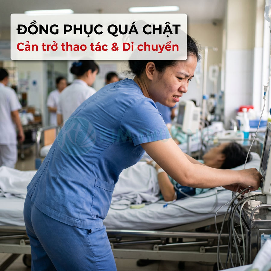 Điều dưỡng mặc đồng phục y tế quá chật khó thao tác chăm sóc bệnh nhân trong phòng bệnh viện