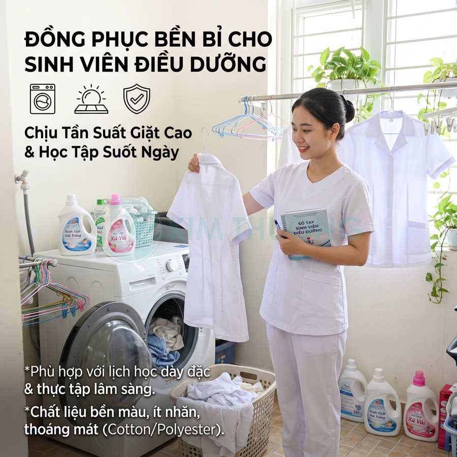 Đồng phục điều dưỡng sinh viên màu trắng chất liệu cotton polyester bền đẹp dễ giặt ủi
