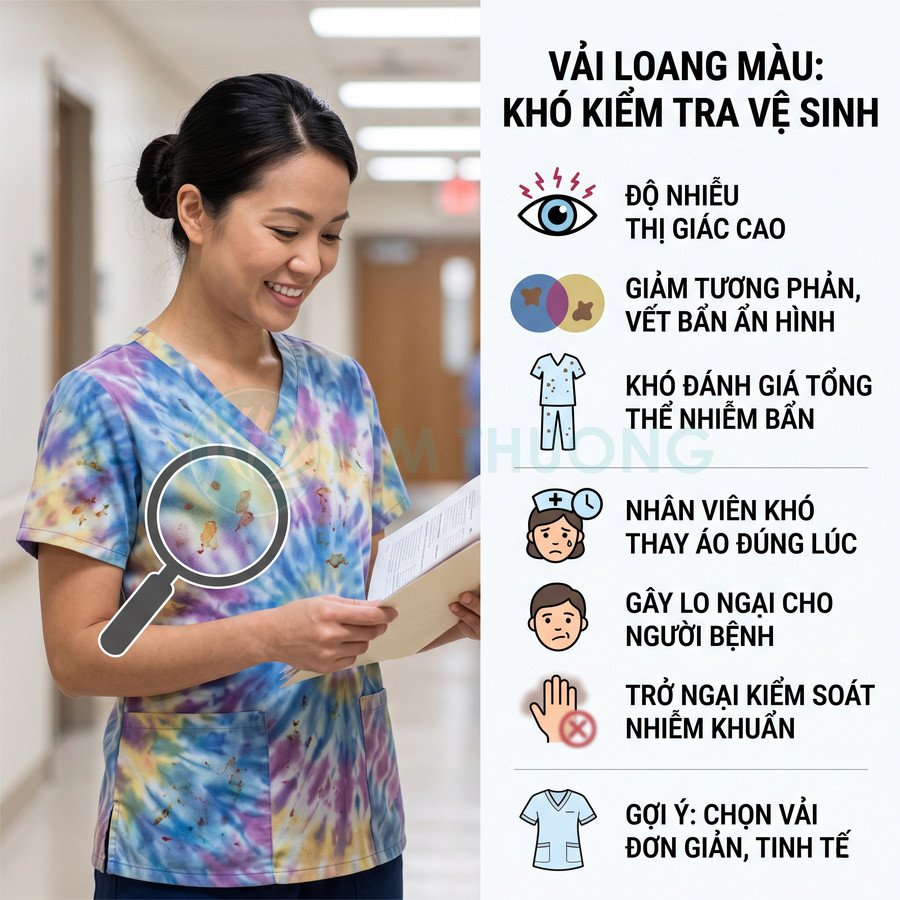 Đồng phục y tá vải loang màu nhiều họa tiết khó phát hiện vết bẩn và kiểm soát vệ sinh