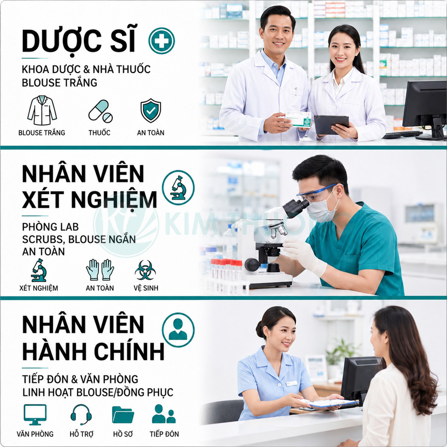 Đồng phục y tế cho dược sĩ, nhân viên xét nghiệm và nhân viên hành chính trong bệnh viện, phòng khám