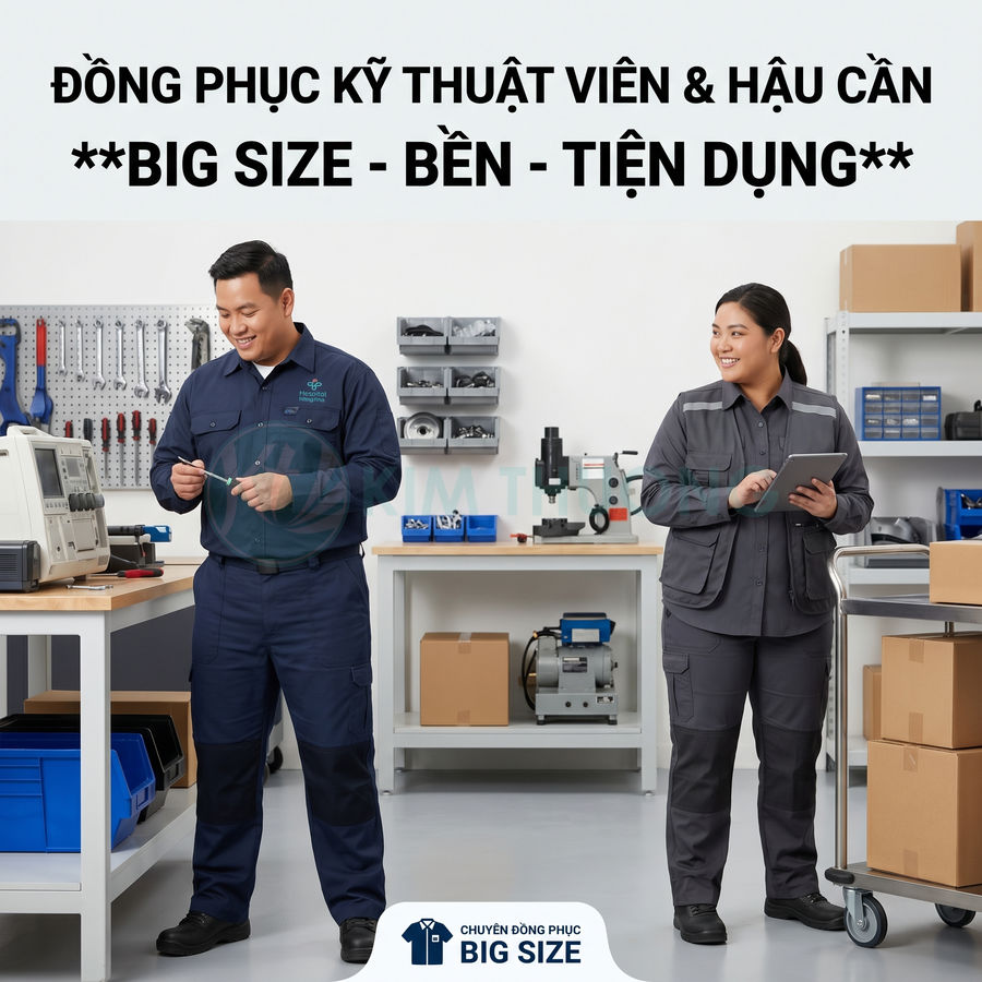 Đồng phục kỹ thuật viên và hậu cần big size màu xanh đậm và xám trong xưởng làm việc