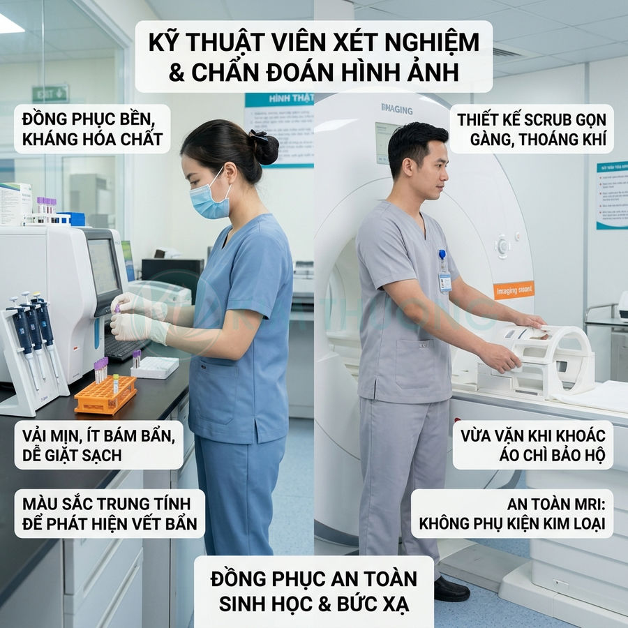Đồng phục scrub y tế cho kỹ thuật viên xét nghiệm và chẩn đoán hình ảnh trong phòng thí nghiệm và chụp MRI
