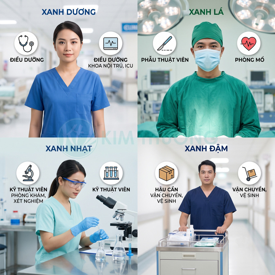 Đồng phục y tế màu xanh cho điều dưỡng, bác sĩ phẫu thuật, kỹ thuật viên xét nghiệm và nhân viên hậu cần bệnh viện