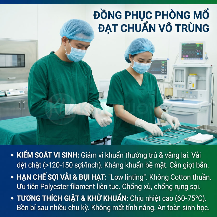Đồng phục phòng mổ màu xanh cho bác sĩ phẫu thuật đạt chuẩn vô trùng, chất liệu bền và kháng khuẩn