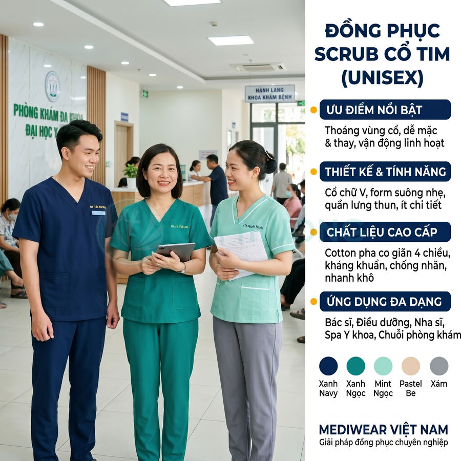 Mẫu Đồng Phục Scrub Cổ Tim Đẹp, Phổ Biến Nhất Hiện Nay