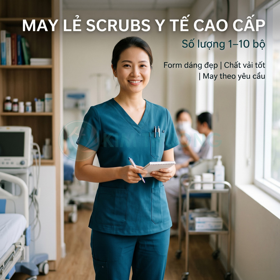 Đồng phục scrubs y tế cao cấp màu xanh cho nữ nhân viên y tế trong bệnh viện