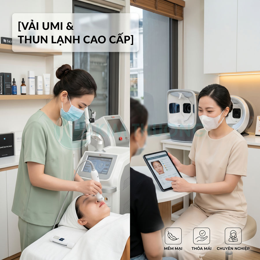 Đồng phục spa vải umi thun lạnh cao cấp cho kỹ thuật viên thẩm mỹ, mềm mại và chuyên nghiệp