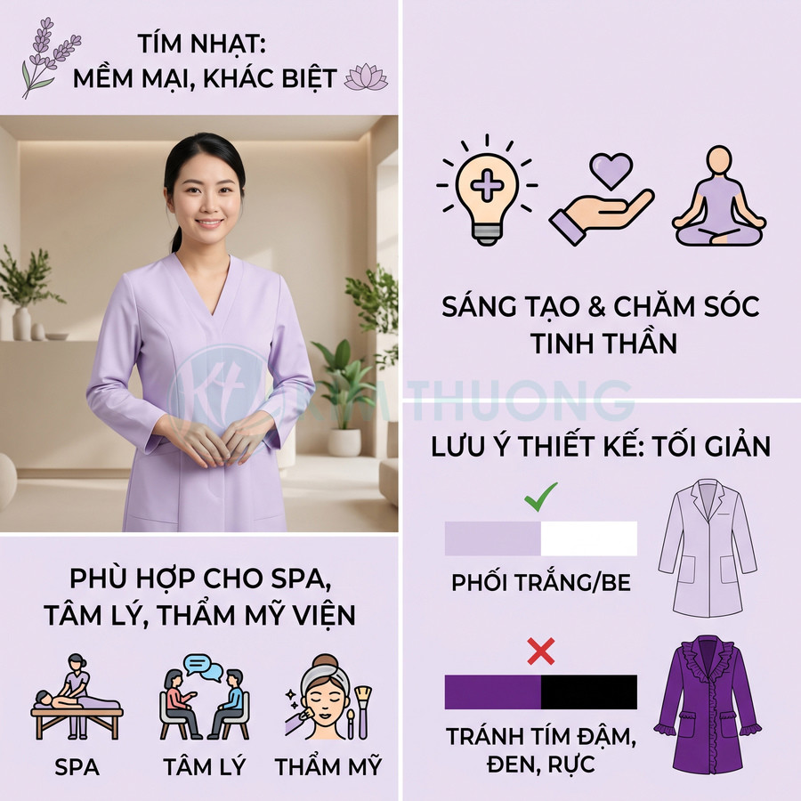 Đồng phục spa màu tím nhạt thiết kế tối giản cho nhân viên spa thẩm mỹ viện