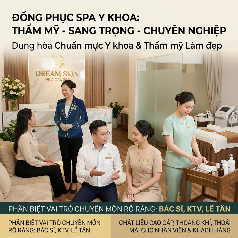 Đồng phục spa y khoa Dream Skin Medical Spa sang trọng chuyên nghiệp cho bác sĩ kỹ thuật viên lễ tân