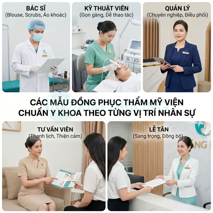 Các mẫu đồng phục nhân viên thẩm mỹ viện cho bác sĩ kỹ thuật viên quản lý tư vấn viên và lễ tân