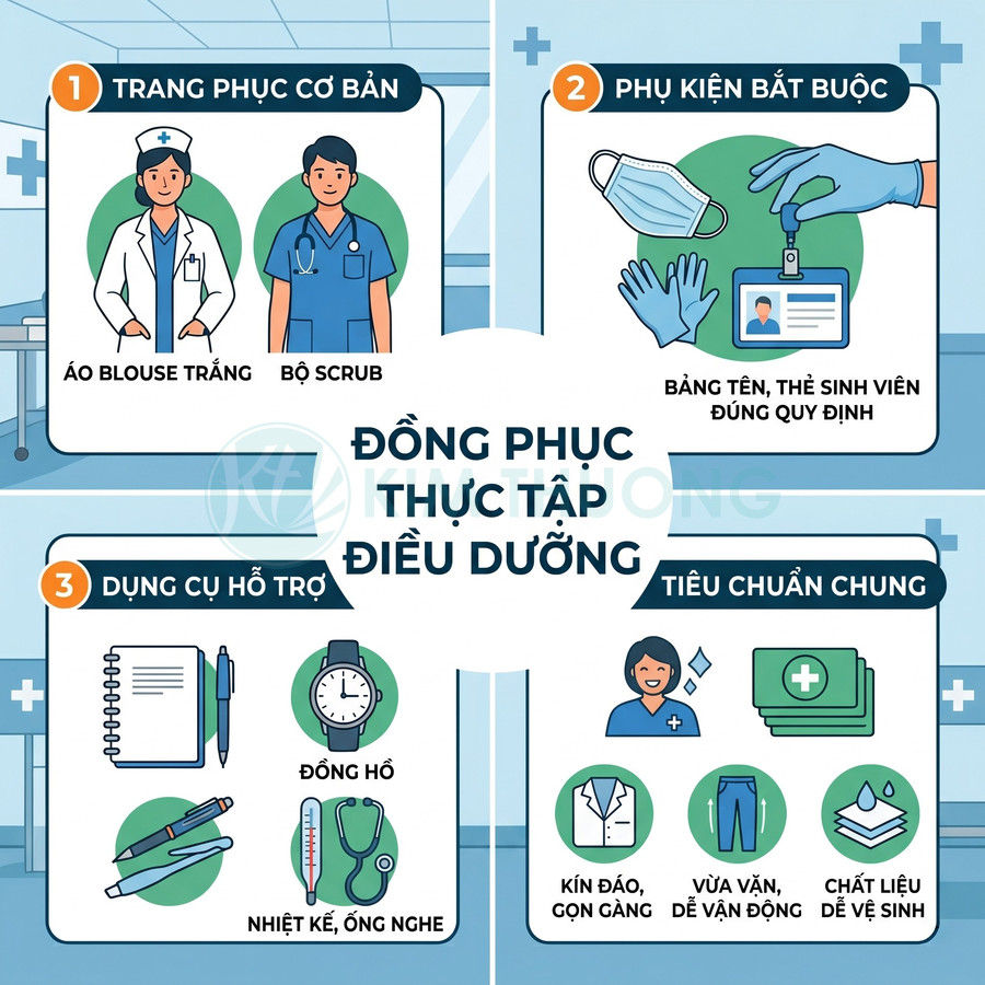 Đồng phục thực tập bệnh viện cho sinh viên điều dưỡng gồm những trang phục nào?