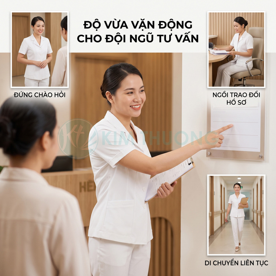 Đồng phục tư vấn viên màu trắng tay ngắn cho nhân viên spa thẩm mỹ viện