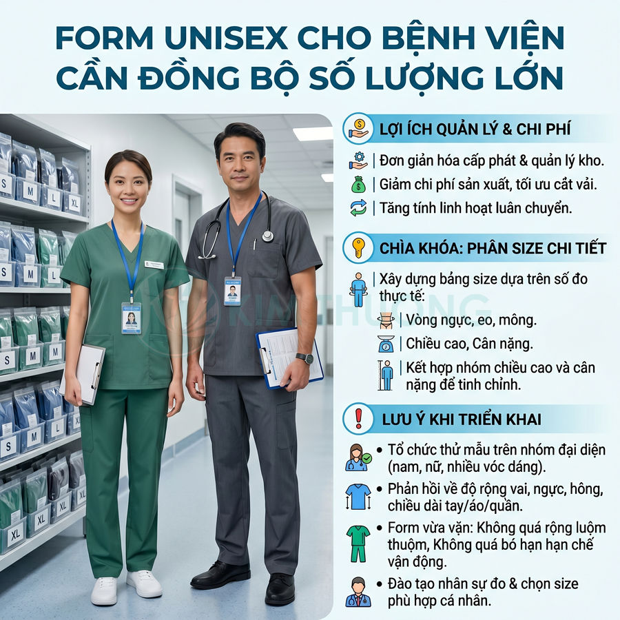 Đồng phục y tá unisex màu xanh và xám cho bệnh viện, thiết kế đơn giản, thoải mái, phù hợp may số lượng lớn